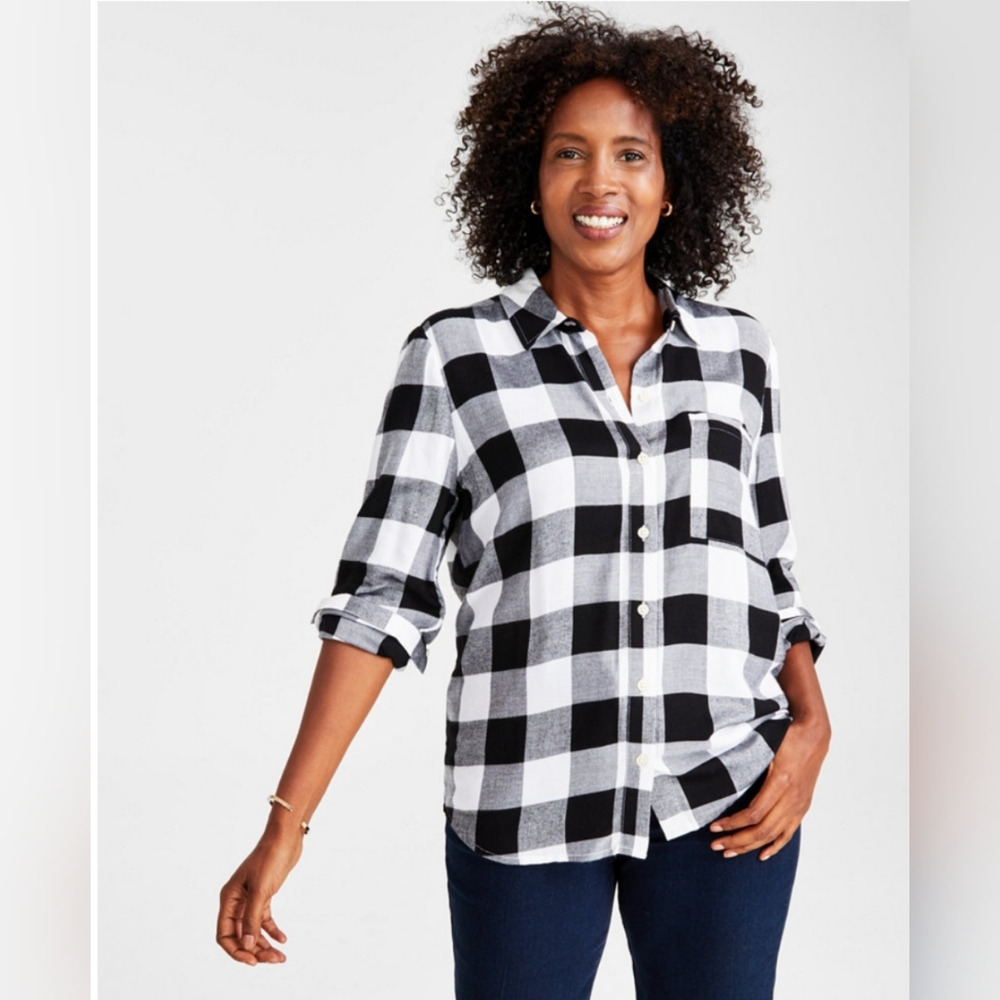 STYLE & CO WOMEN'S BUFFALO PLAID LONG SLEEVE SHIRT SIZE MEDIUM